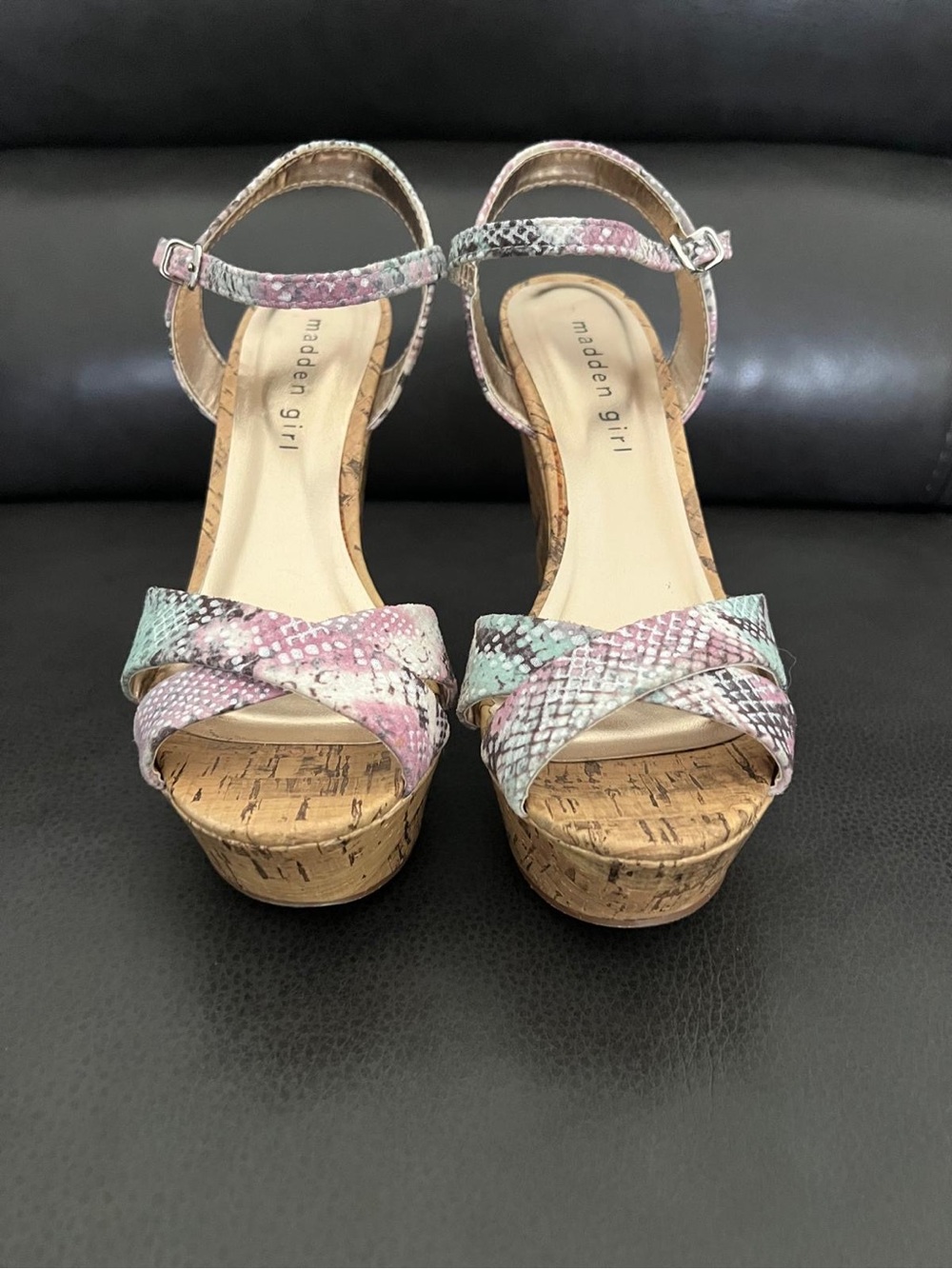 Madden Girl Pastel Snake-Print Cork Platform Sandal